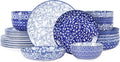 Selamica Ceramic Dinnerware Set for 6, 24-Piece Vintage Blue - Durable