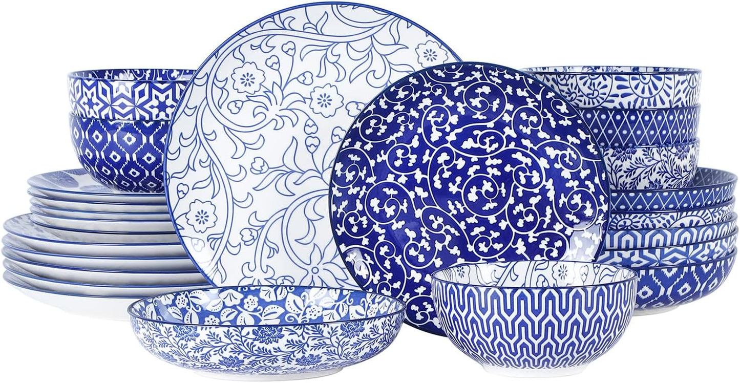 Selamica Ceramic Dinnerware Set for 6 - 24 Piece Plates & Bowls