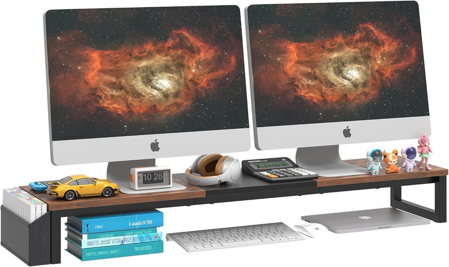 Dual Monitor Stand Riser for 2 Monitors, 41.5in Long Wood