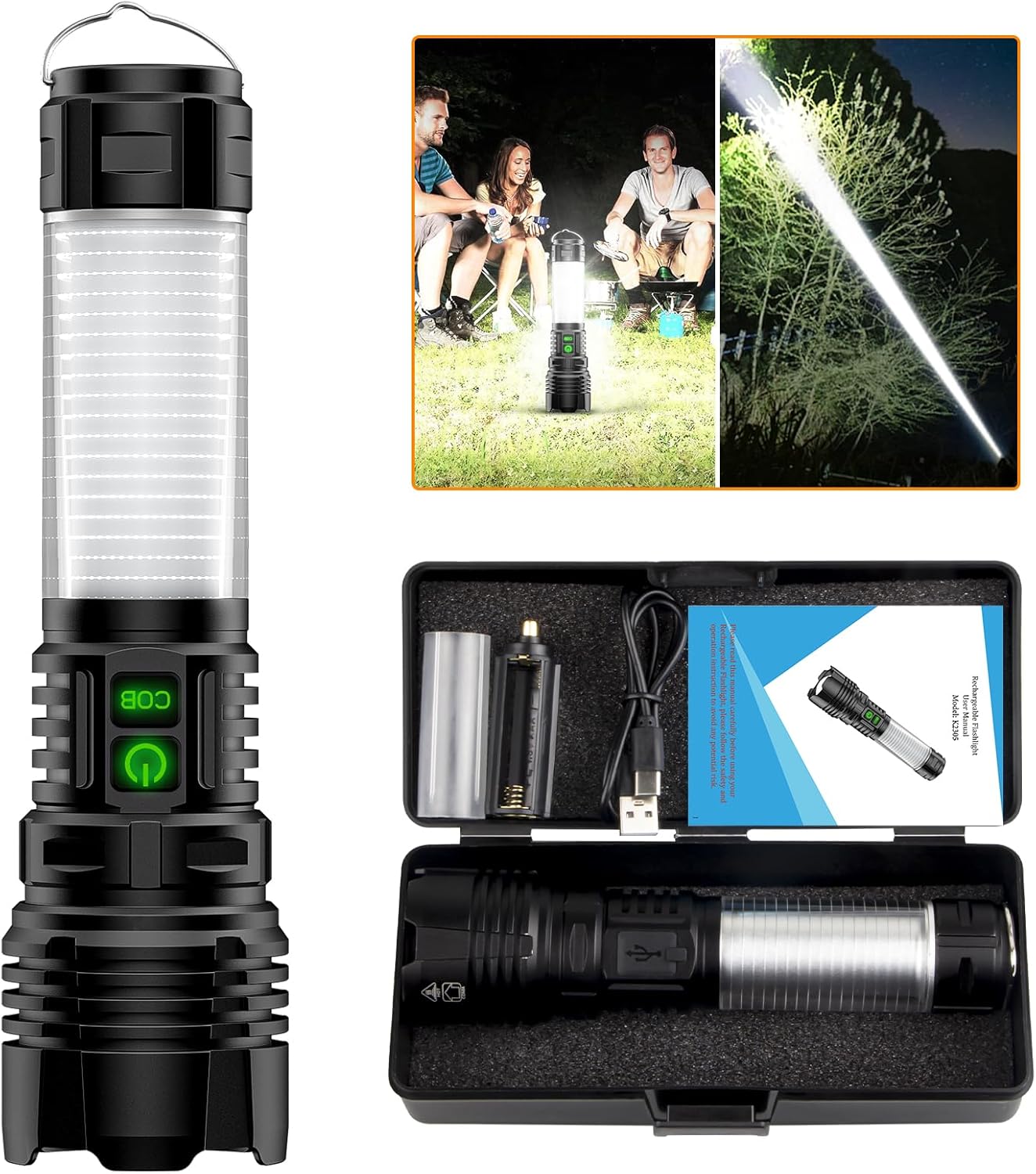 Hoxida Super Bright Rechargeable Flashlight - 100K Lumens, Waterproof, Long Range