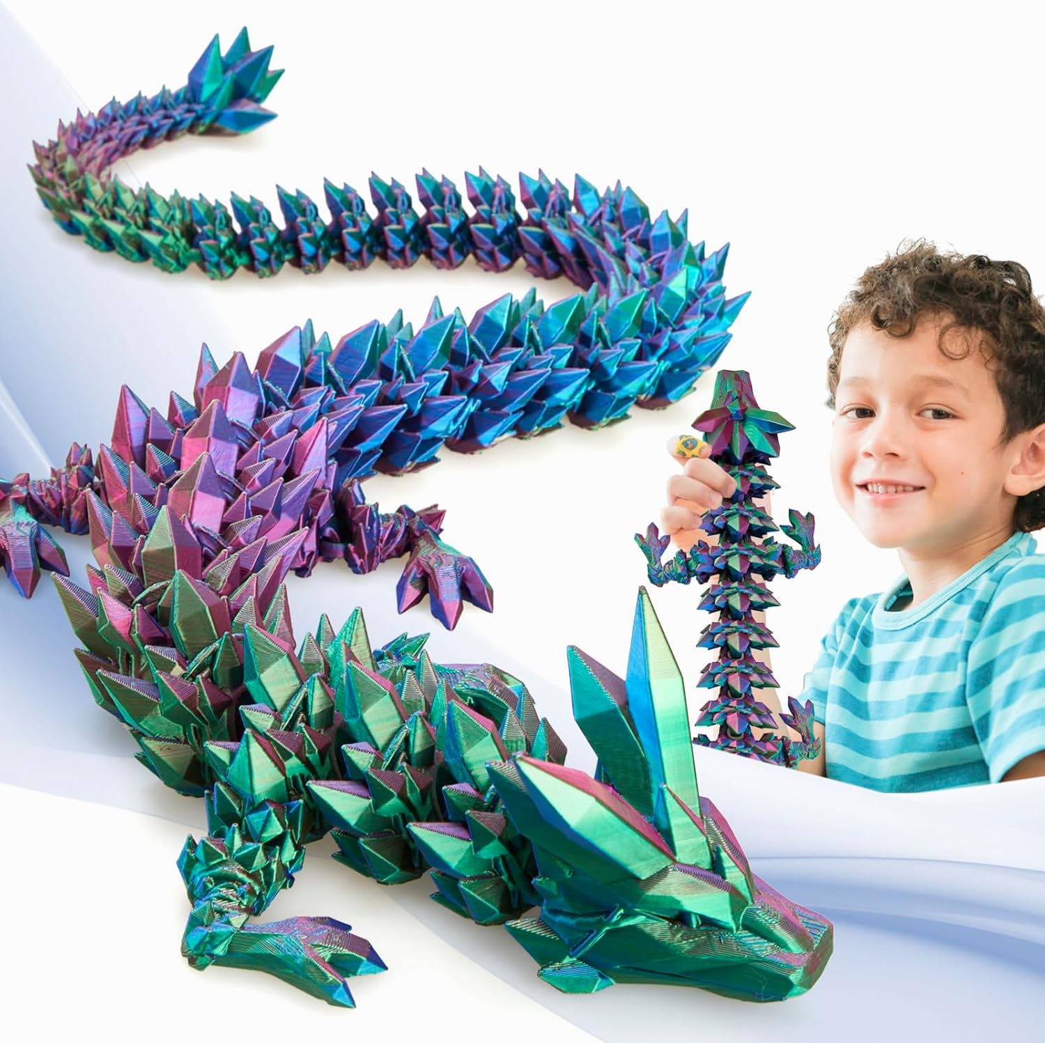 Large 3D Printed Dragon Toy for Home Office Decor and Fidgeting