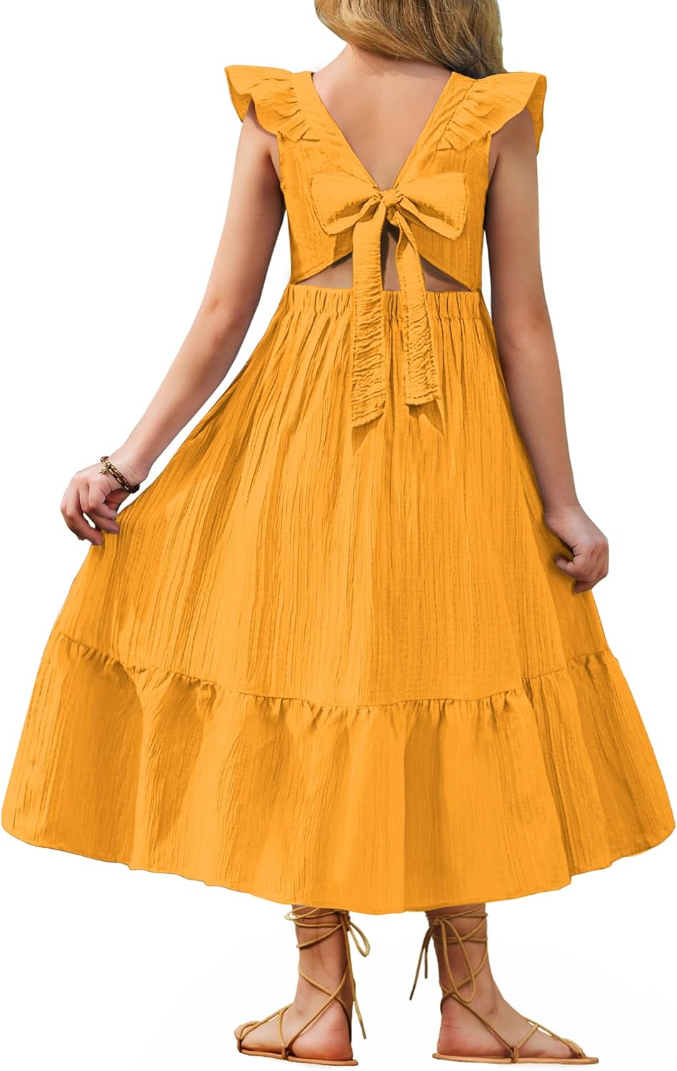Arshiner Girls Summer Tie Back Dress for Tween Boho Style