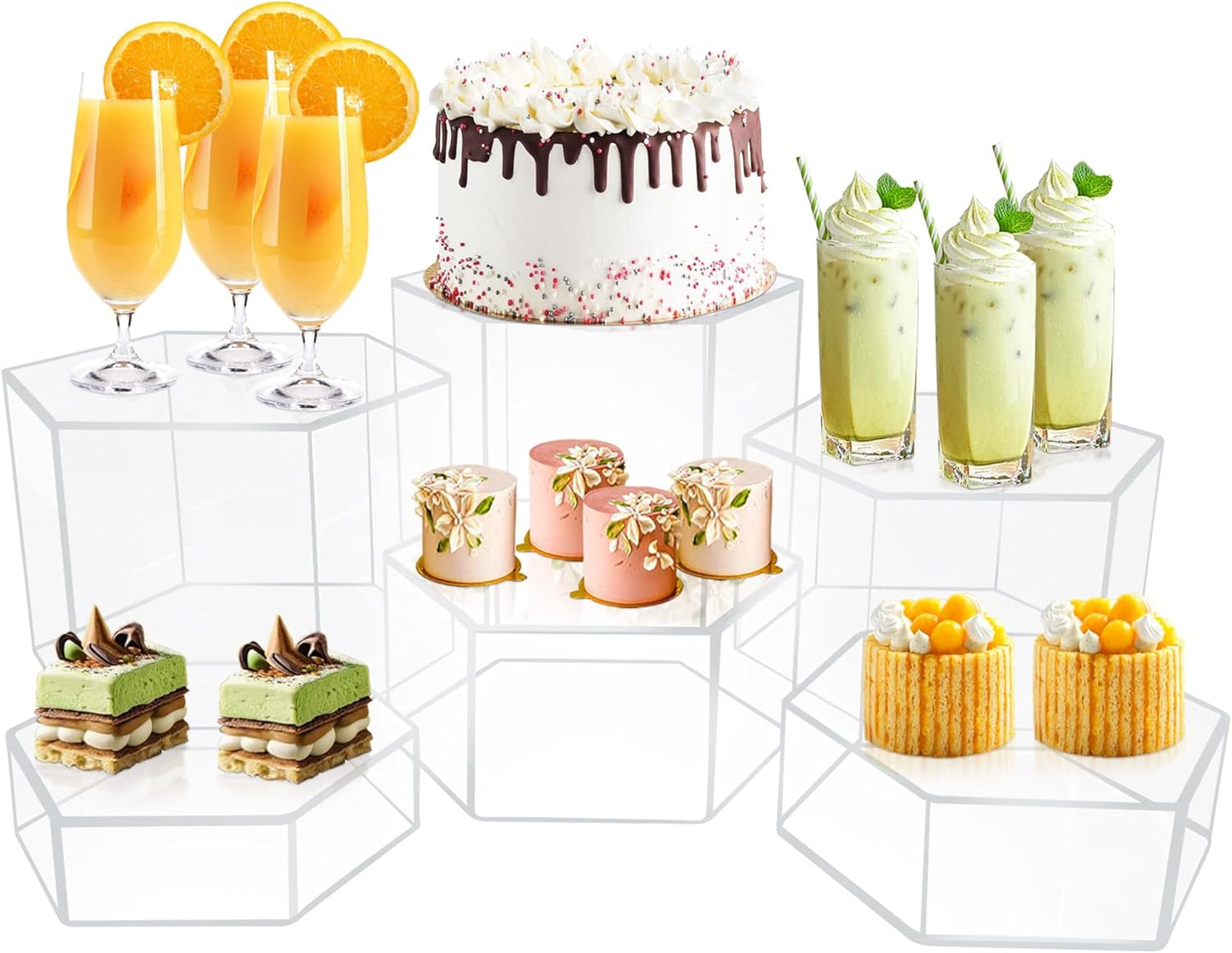 6 Pcs Buffet Risers for Display, Clear Acrylic Dessert Stands