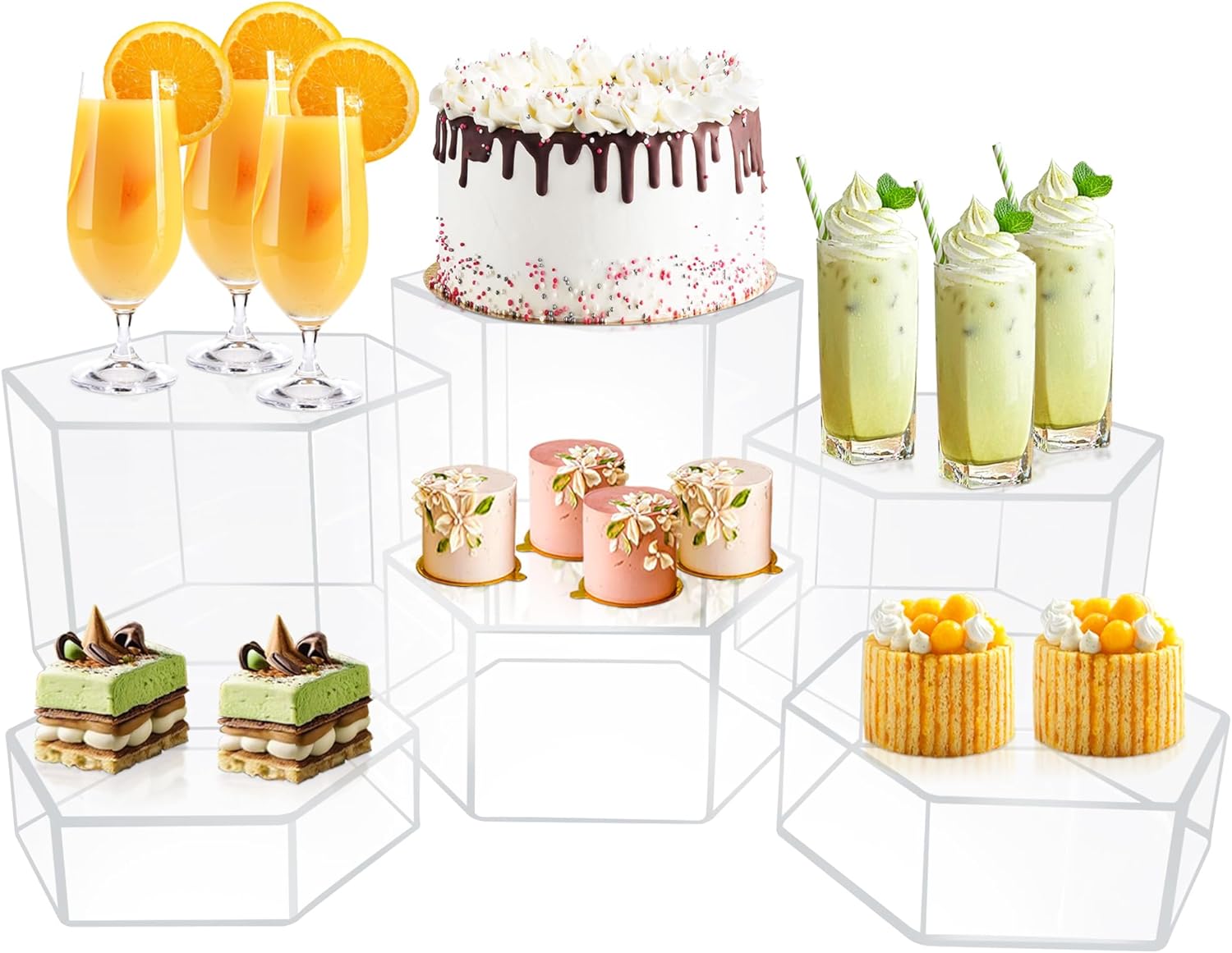 6 Pcs Buffet Risers for Display, Clear Acrylic Dessert Stands