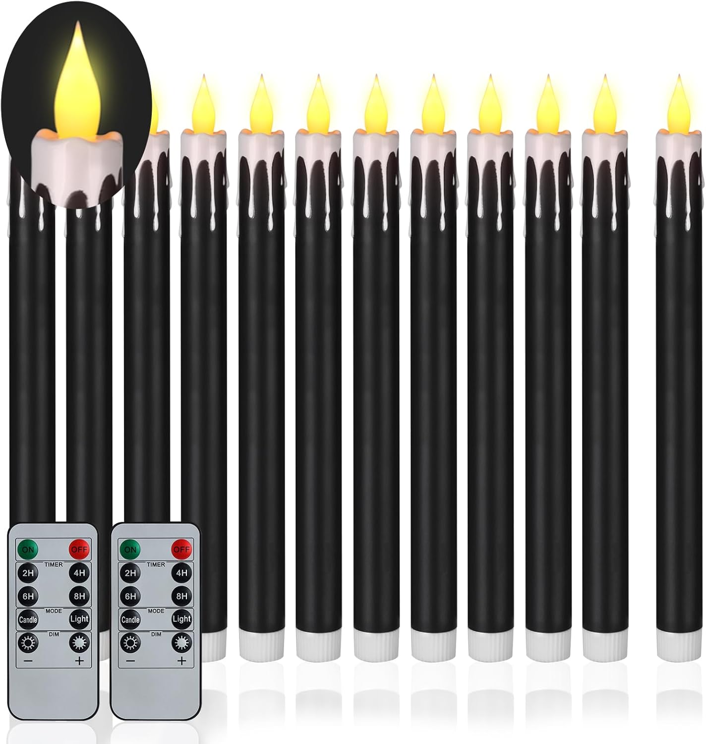 Flameless Taper Candles 10.6in Remote Timer for Events and Decor