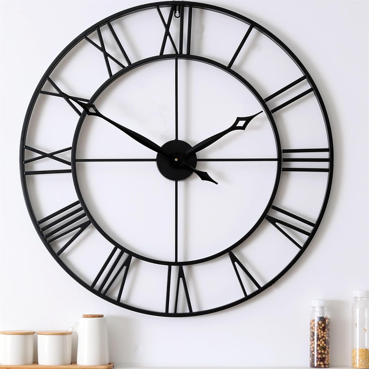 Oversized 30 Inch Black Metal Wall Clock for Modern Decor
