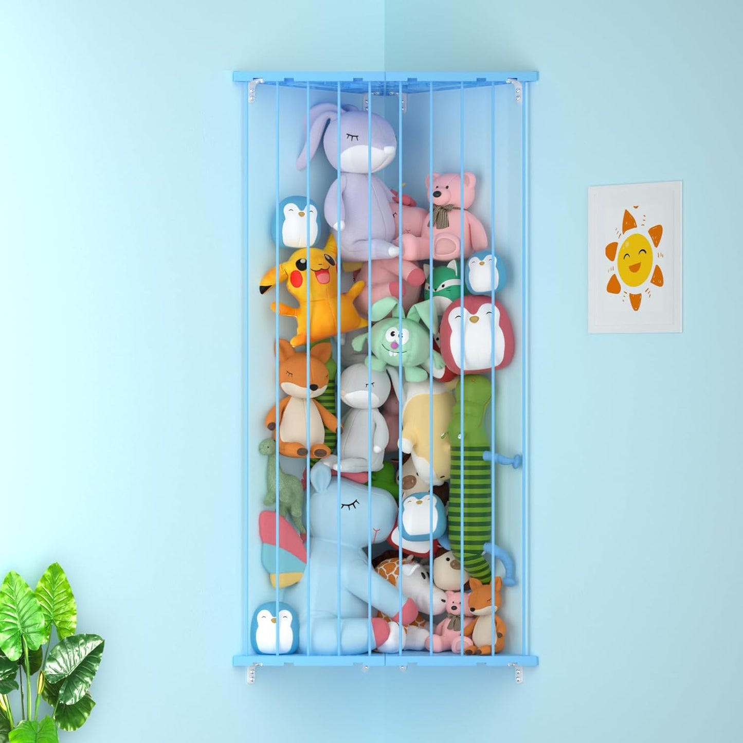 Corner Stuffed Animal Storage Net with Lights for Kids Room