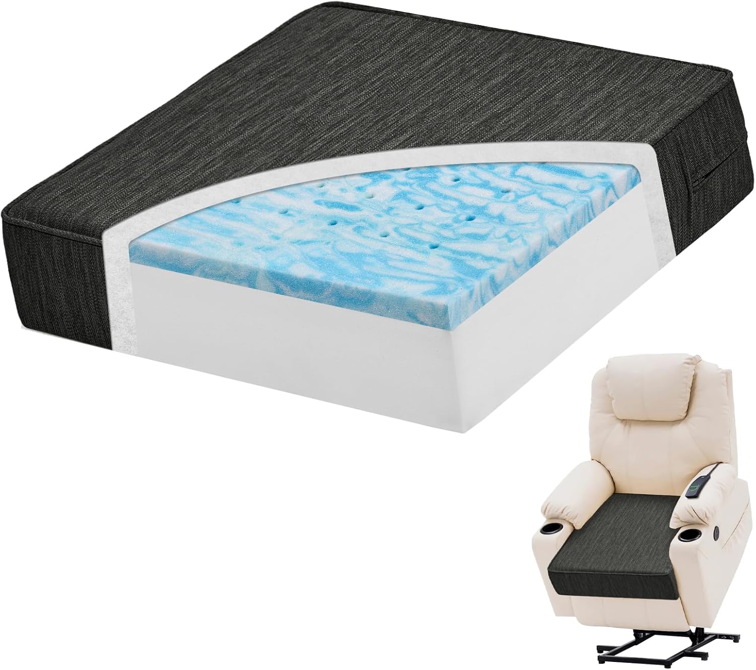 Extra Large Dual-Layer Gel Memory Foam Recliner Cushion for Comfort