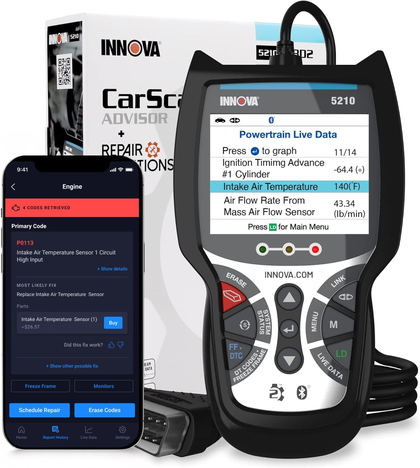 Innova 5210 OBD2 Scanner & Engine Code Reader with Battery Tester