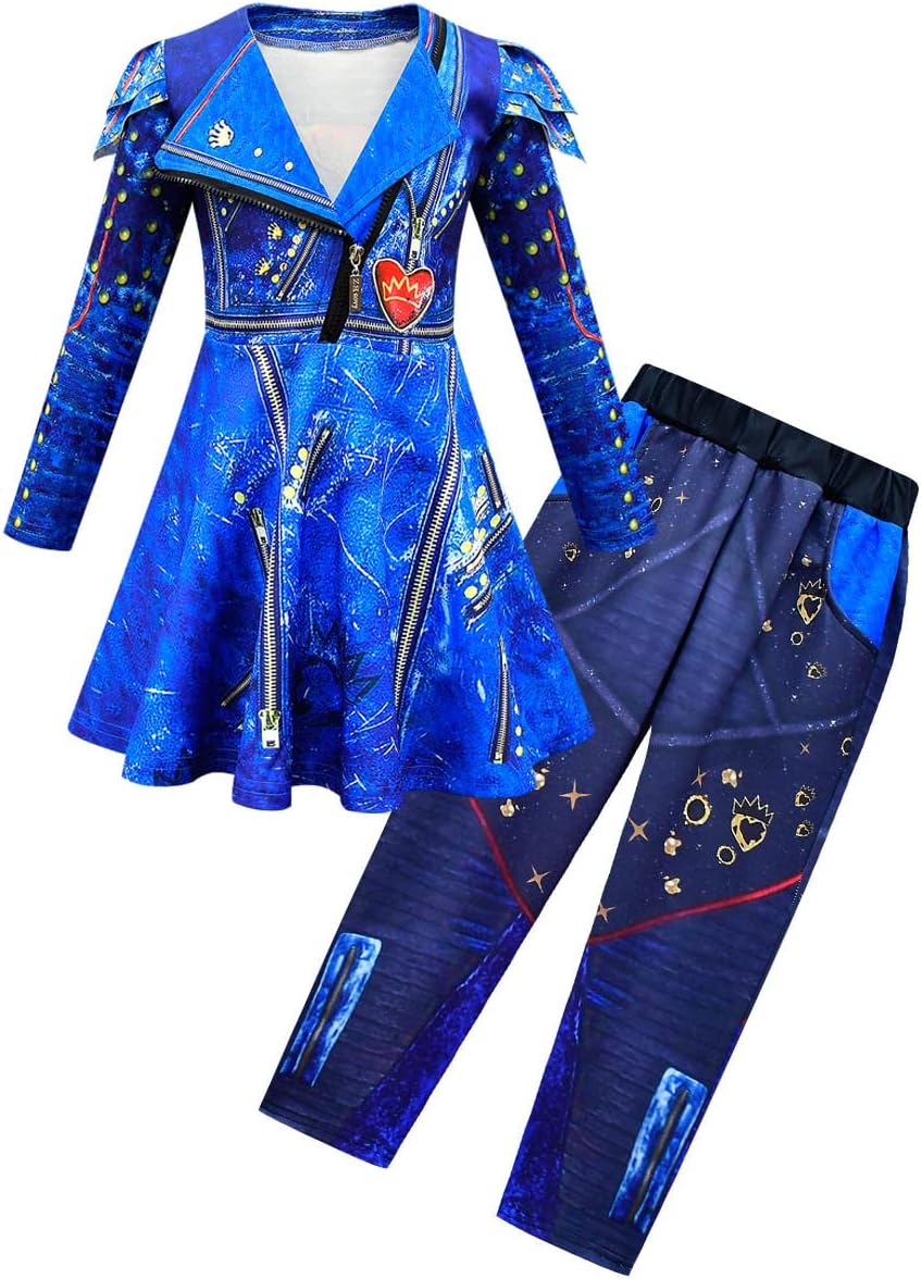 Kids Girls Mal Evie Jacket Pant Set for Halloween Cosplay Fun