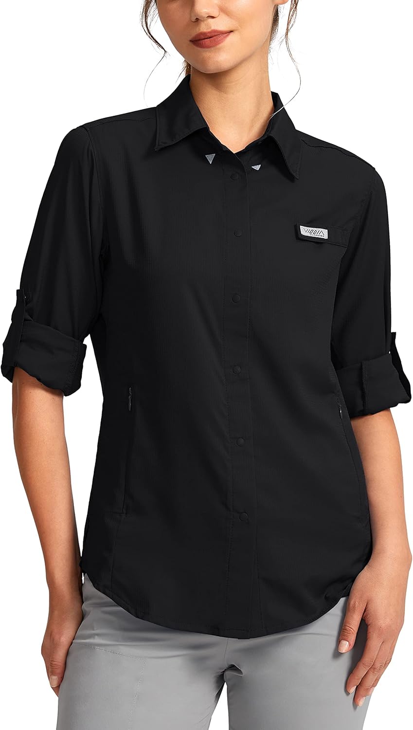 Womens Sun Protection Fishing Shirt with Zipper Pockets