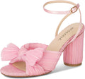 Womens Bow Knot Heeled Sandals - Chunky Pleated Bow Heels