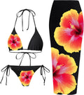 3pcs Floral Halter Triangle Bikini Set with Long Sheer Cover Up