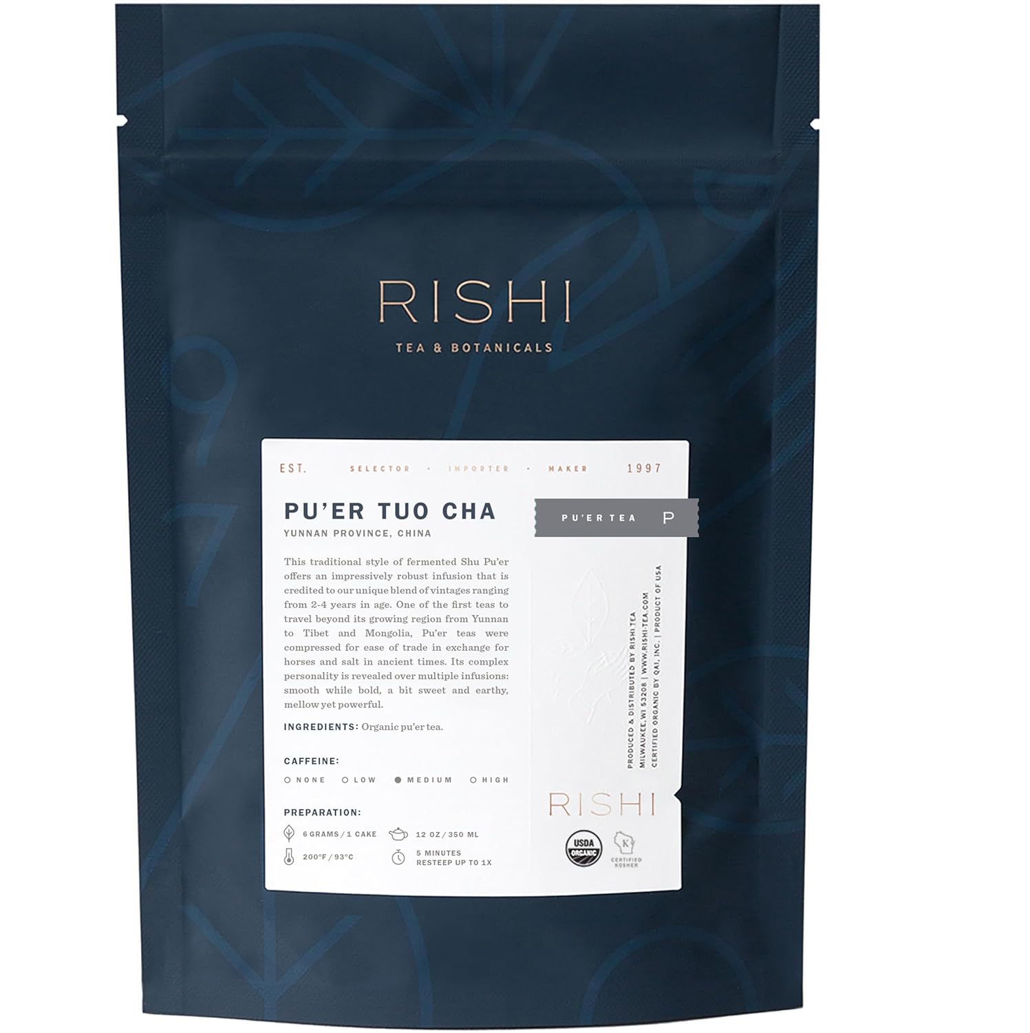 Rishi Tea Ancient Pu'er Tuo Cha Herbal Tea for Digestion Support