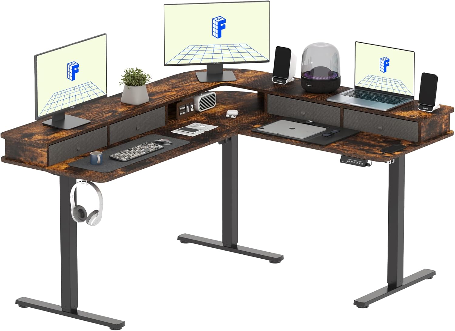 Flexispot 63'' Electric L-Shaped Standing Desk - Multi-Storage Workspace