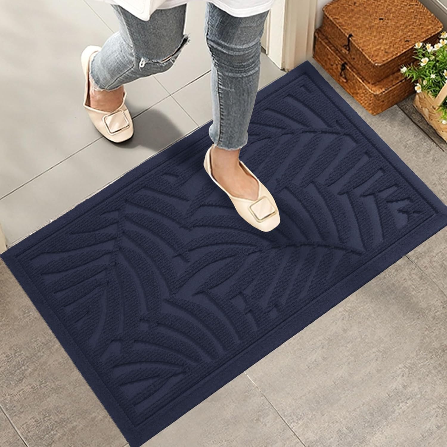 Absorbent Resist Dirt Welcome Door Mat for Indoor Outdoor Use