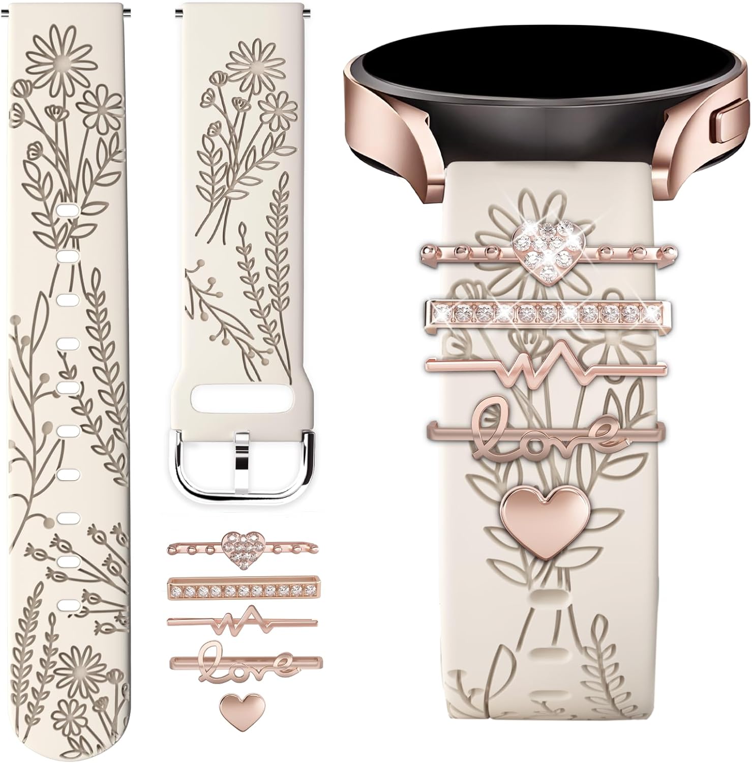Wildflower Engraved Silicone Band for Samsung Galaxy Watch - Cute Charms Included