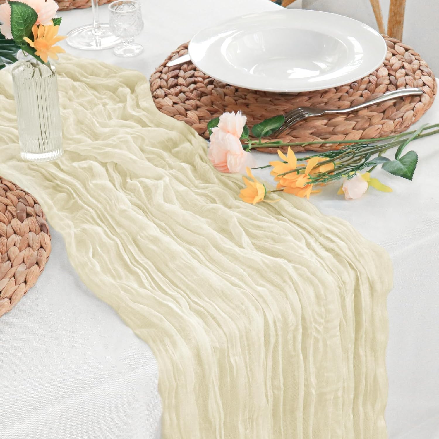 16Packs Beige Cheesecloth Table Runners for Elegant Decor