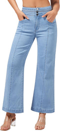Women's Wide Leg Petite Jeans High Waisted Cropped - Stretchy Fit