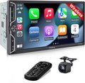 QLED Screen Upgrade Double Din Car Stereo with Wireless CarPlay - 7in