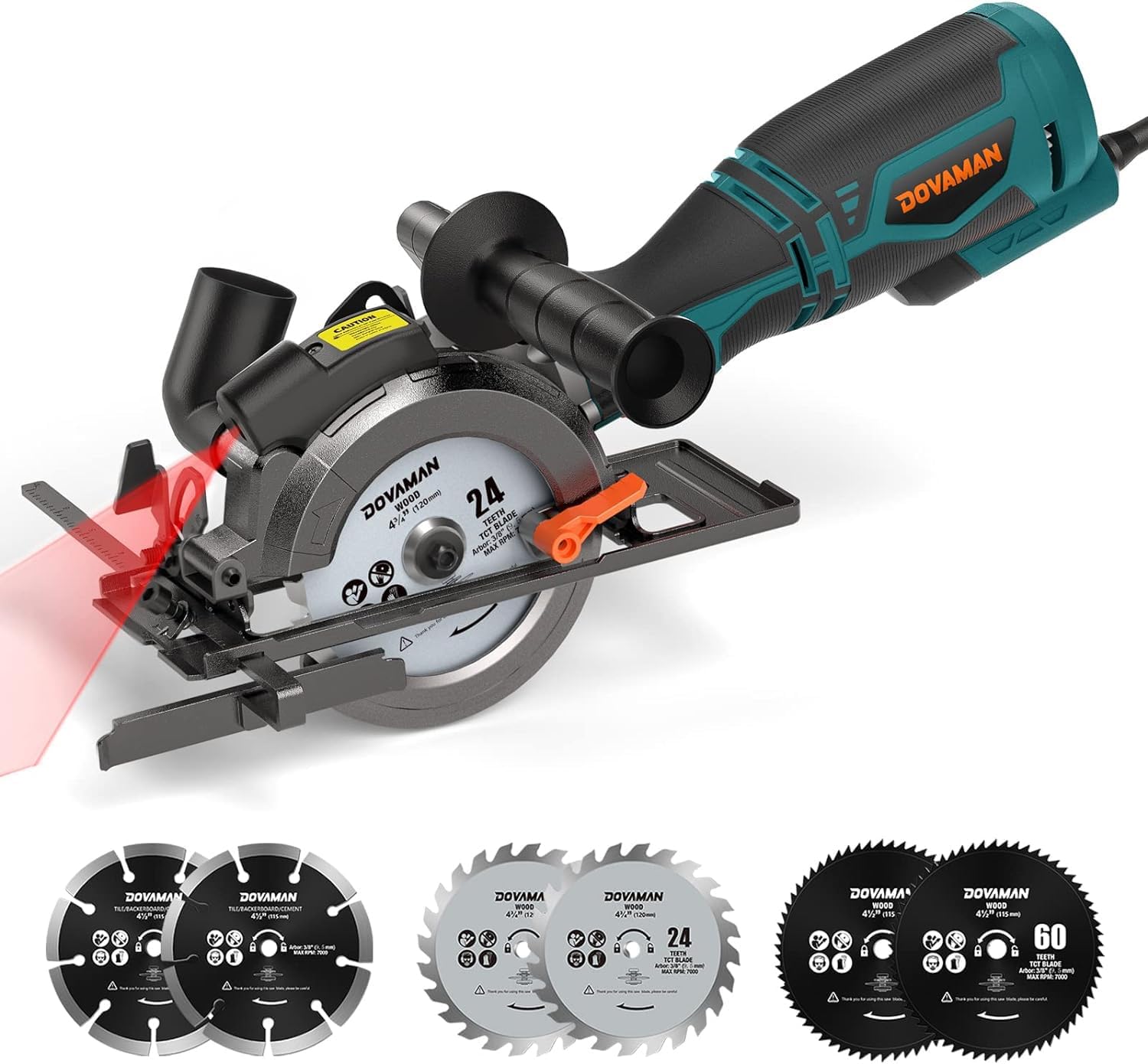 DOVAMAN 5.8A 4-1/2 Circular Saw with Laser and 6 Blades