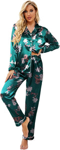 Ekouaer Women's Classic Satin Button Down Pajama Set - Long