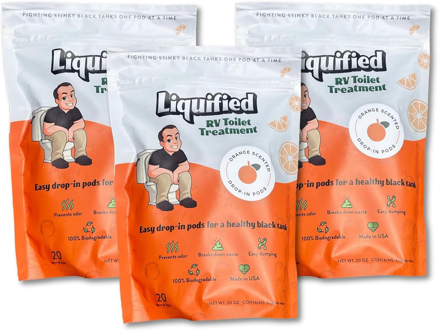 Liquified RV Toilet Treatment Drop-Ins for Odor Control and Waste