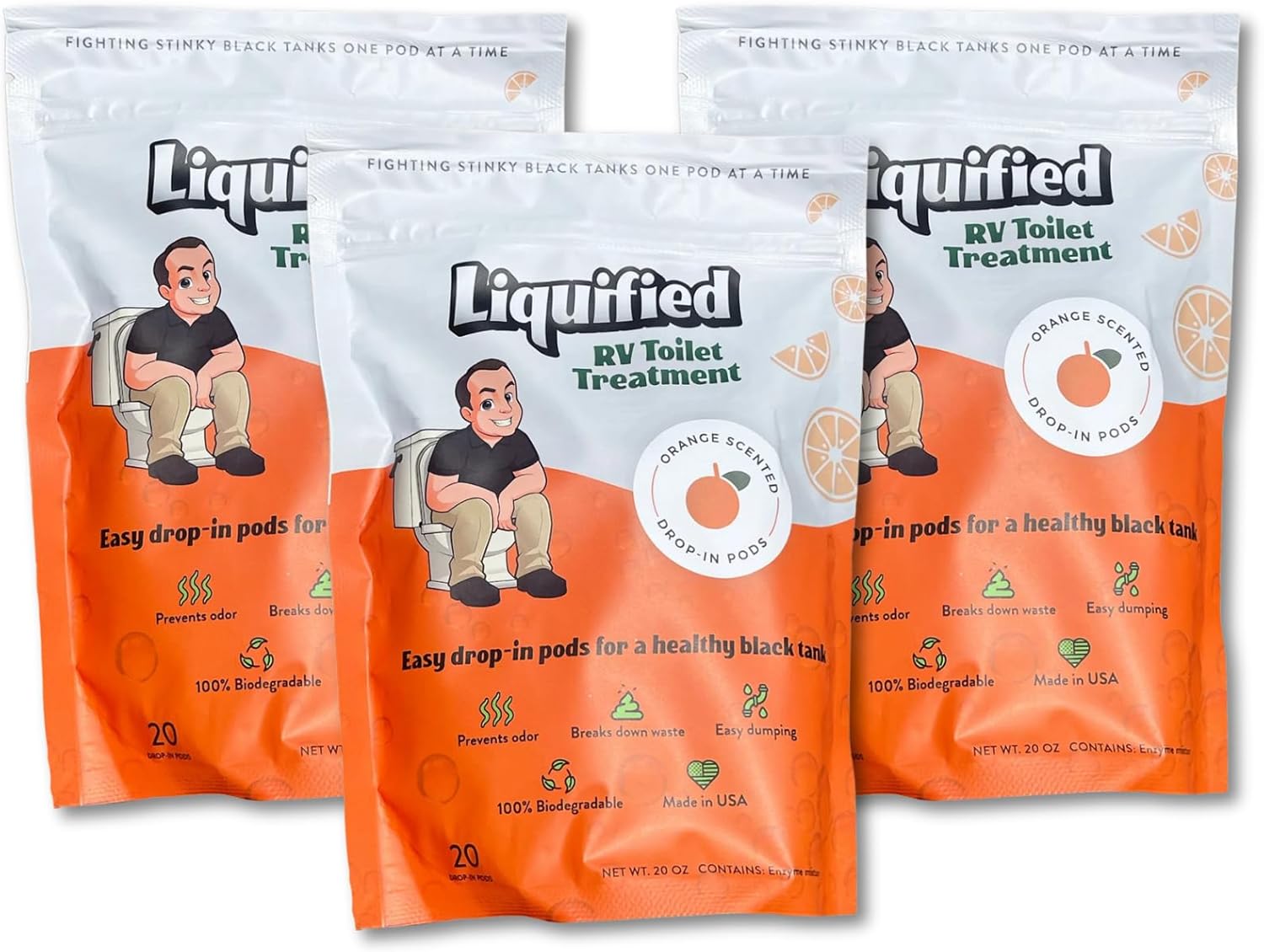 Liquified RV Toilet Treatment Drop-Ins for Odor Control and Waste