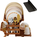 Greenual Teak Dish Drying Rack with Utensil Holder - 3 Tier Foldable