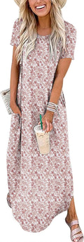 Womens Summer Maxi Dress Short Sleeve Casual Loose