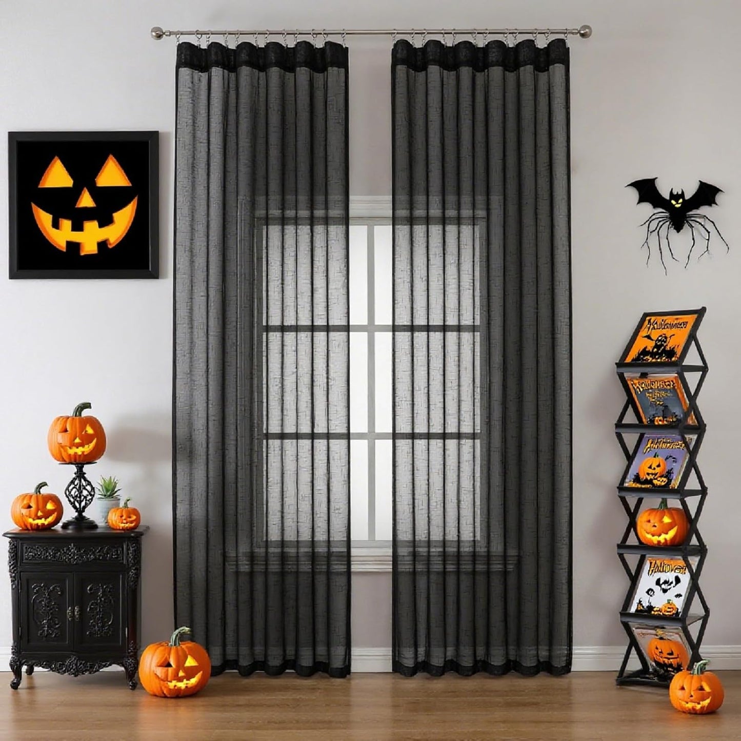 Black Linen Look Sheer Curtains for Stylish Home Decor