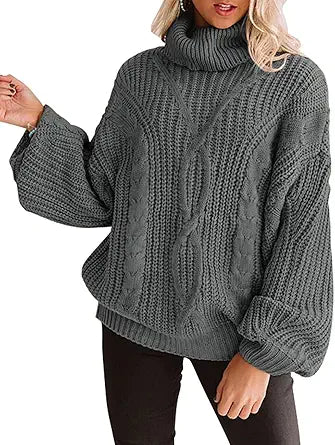 ZESICA Women's Chunky Knit Oversized Turtleneck Sweater Pullover