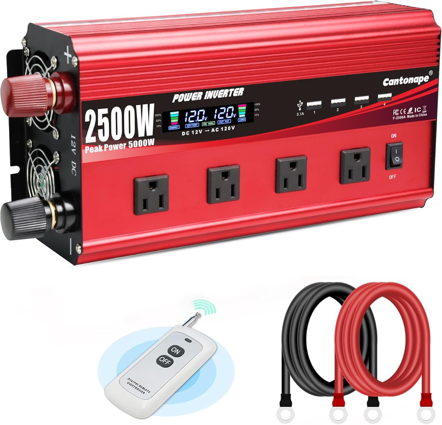 2500W Power Inverter 12V to 110V/120V for Car Truck RV Use