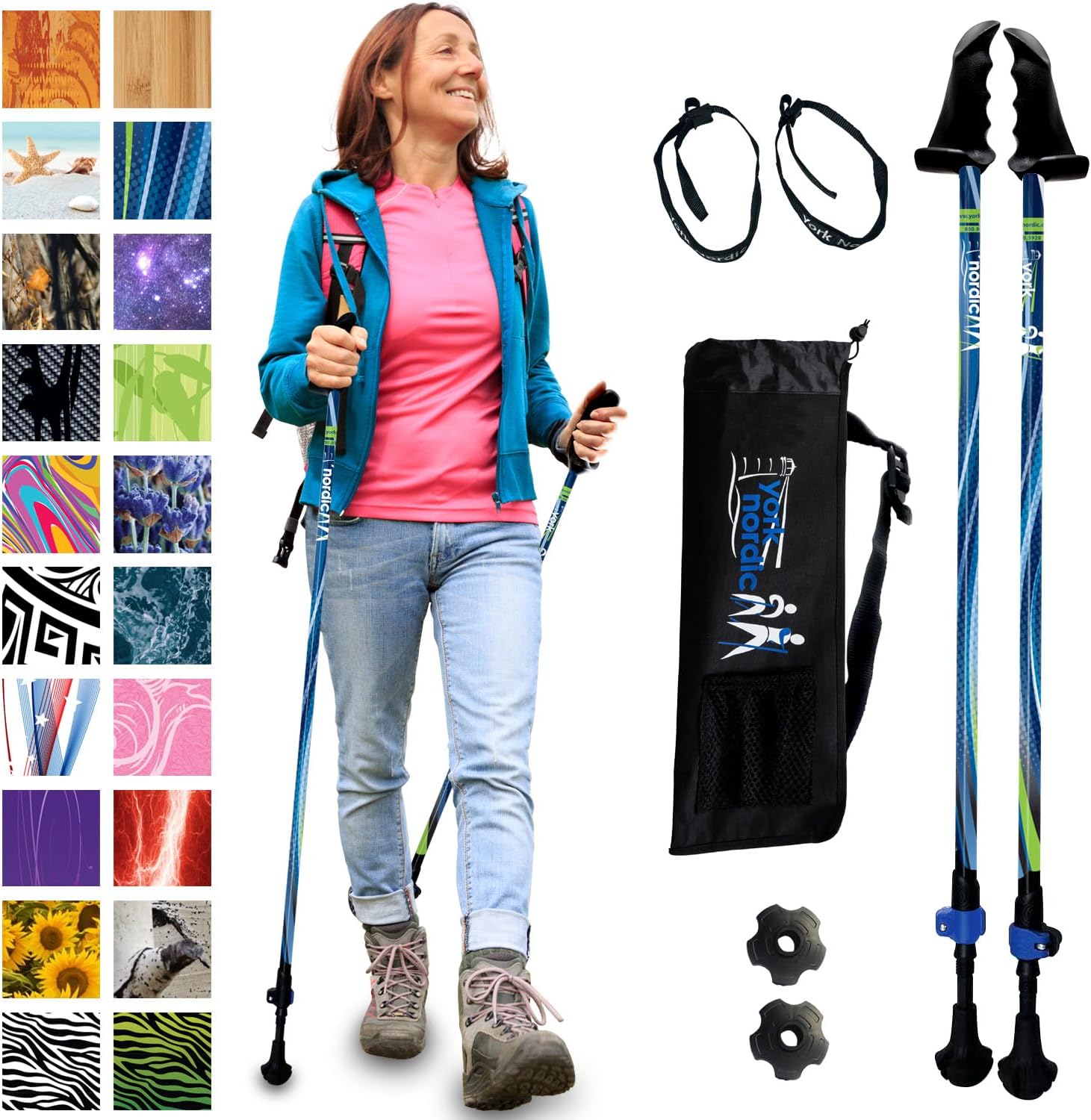 York Nordic Balance & Rehab Poles - Patented Stability Grips, Lightweight & Adjustable - 2 Pcs, 4'6 - 6'2