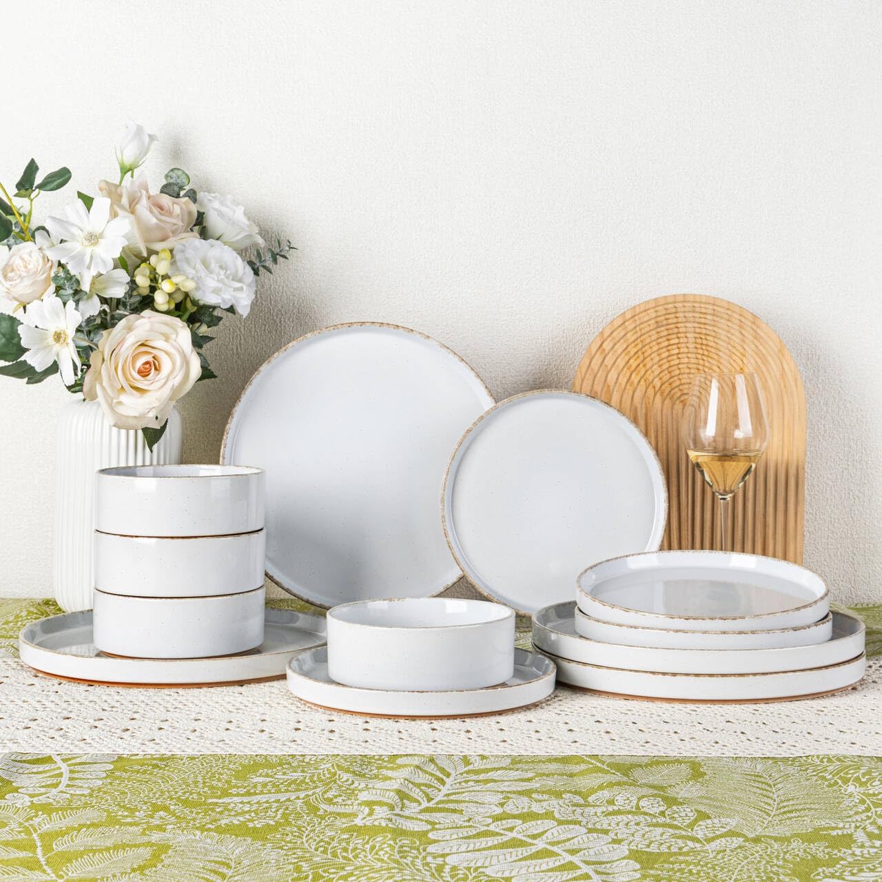 AmorArc Ceramic Dinnerware Sets for 4 - Handpainted Plates & Bowls