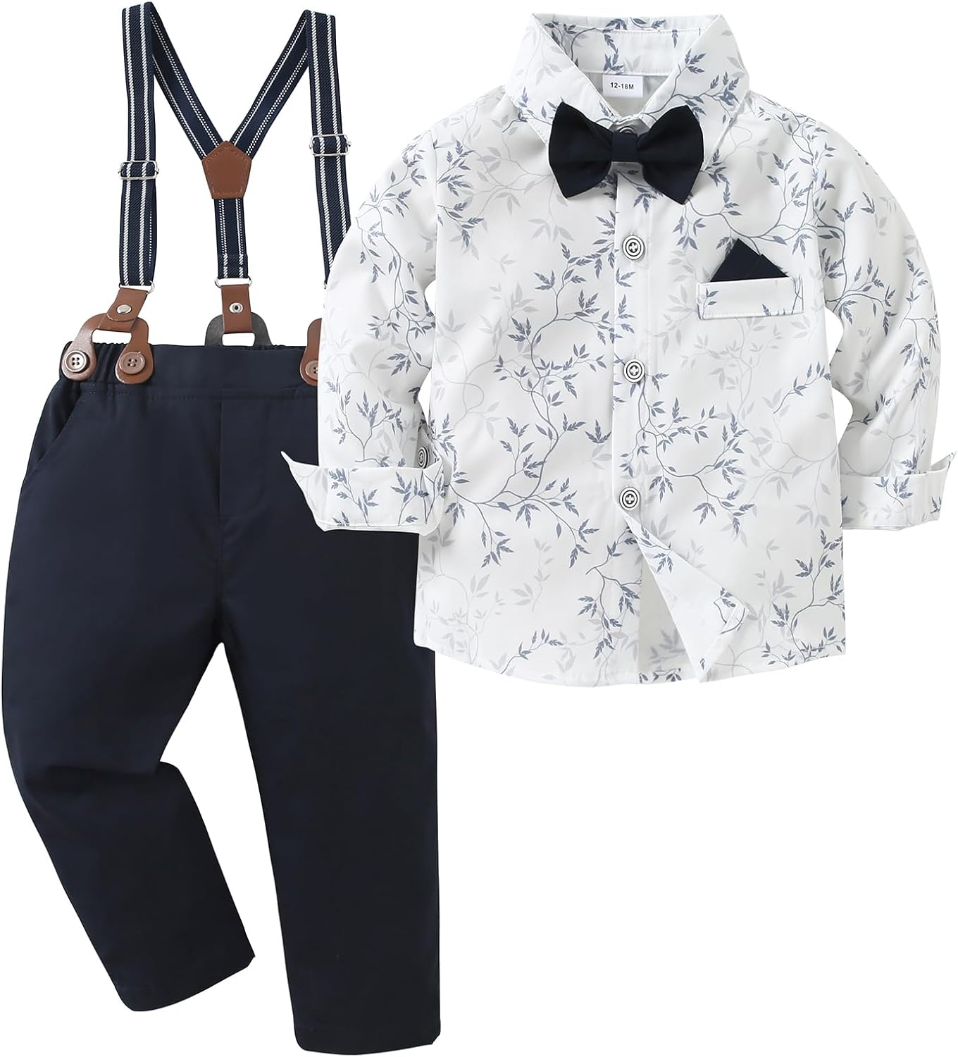 Toddler Boy Outfit with Bowtie and Suspender Pants for Weddings