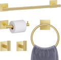 Brushed Gold Toilet Paper Holder Towel Bar Set - Durable 5-Piece Bath