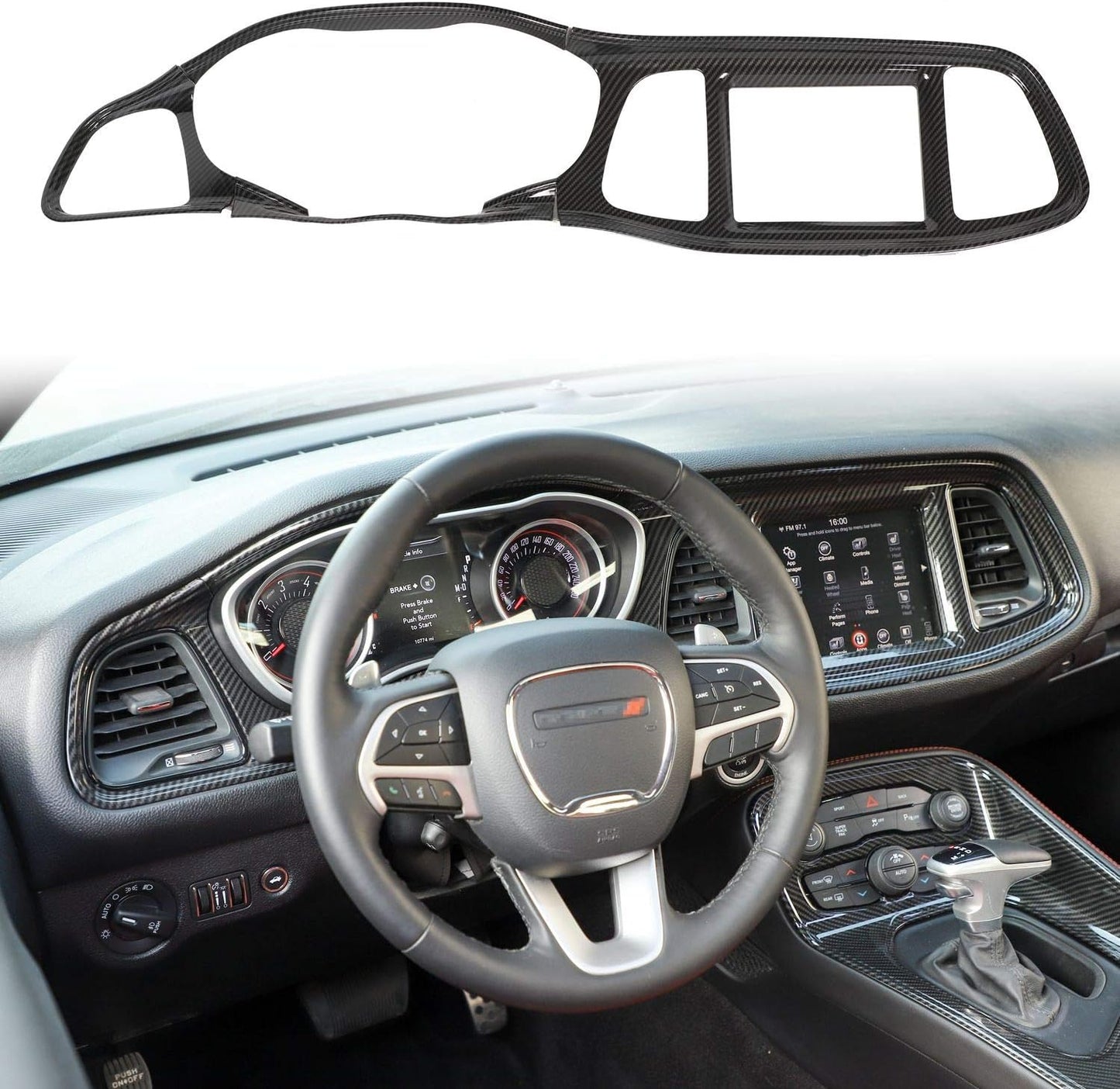 Challenger Carbon Fiber Center Console Dashboard Trim Cover 2015-2025