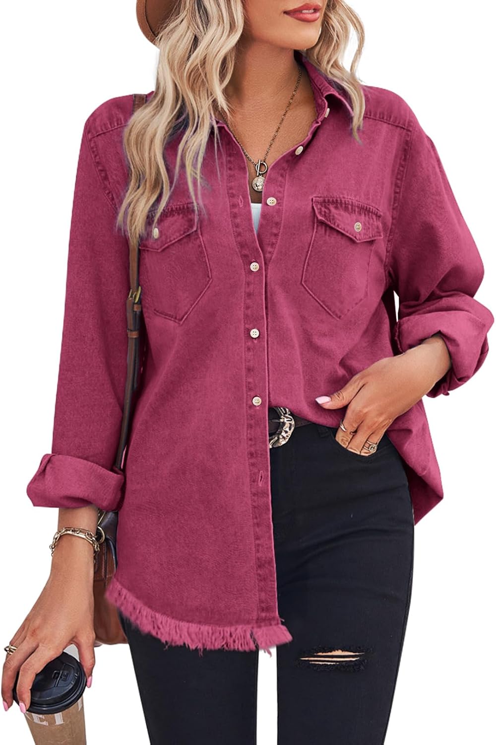 Denim Shirt for Women - Stylish Chambray Collared Blouse