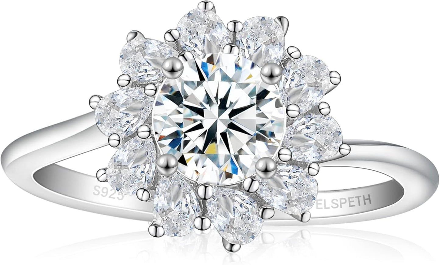 Elspeth 925 Sterling Silver Engagement Ring with Cubic Zirconia