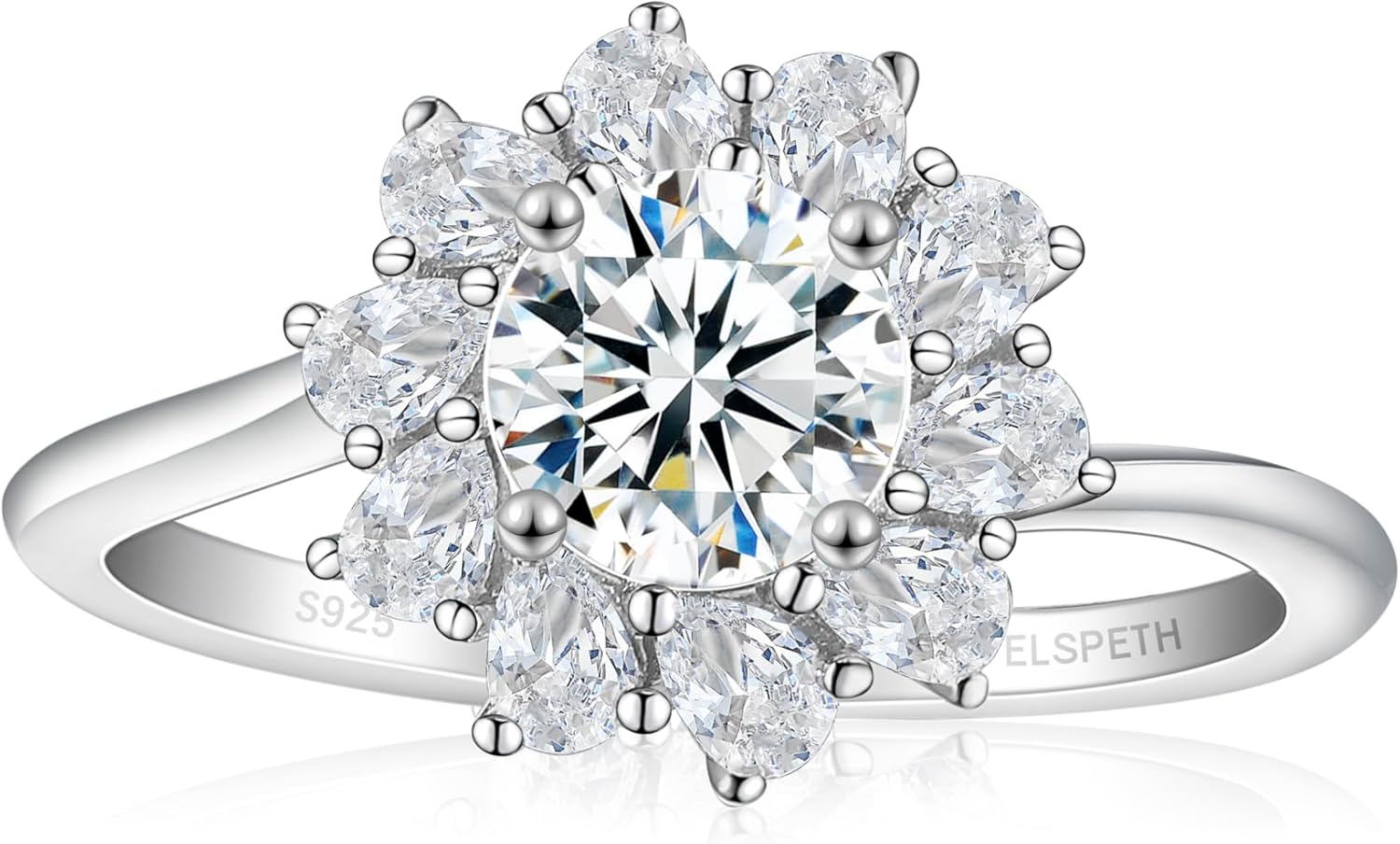 Elspeth 925 Sterling Silver Engagement Ring with Cubic Zirconia
