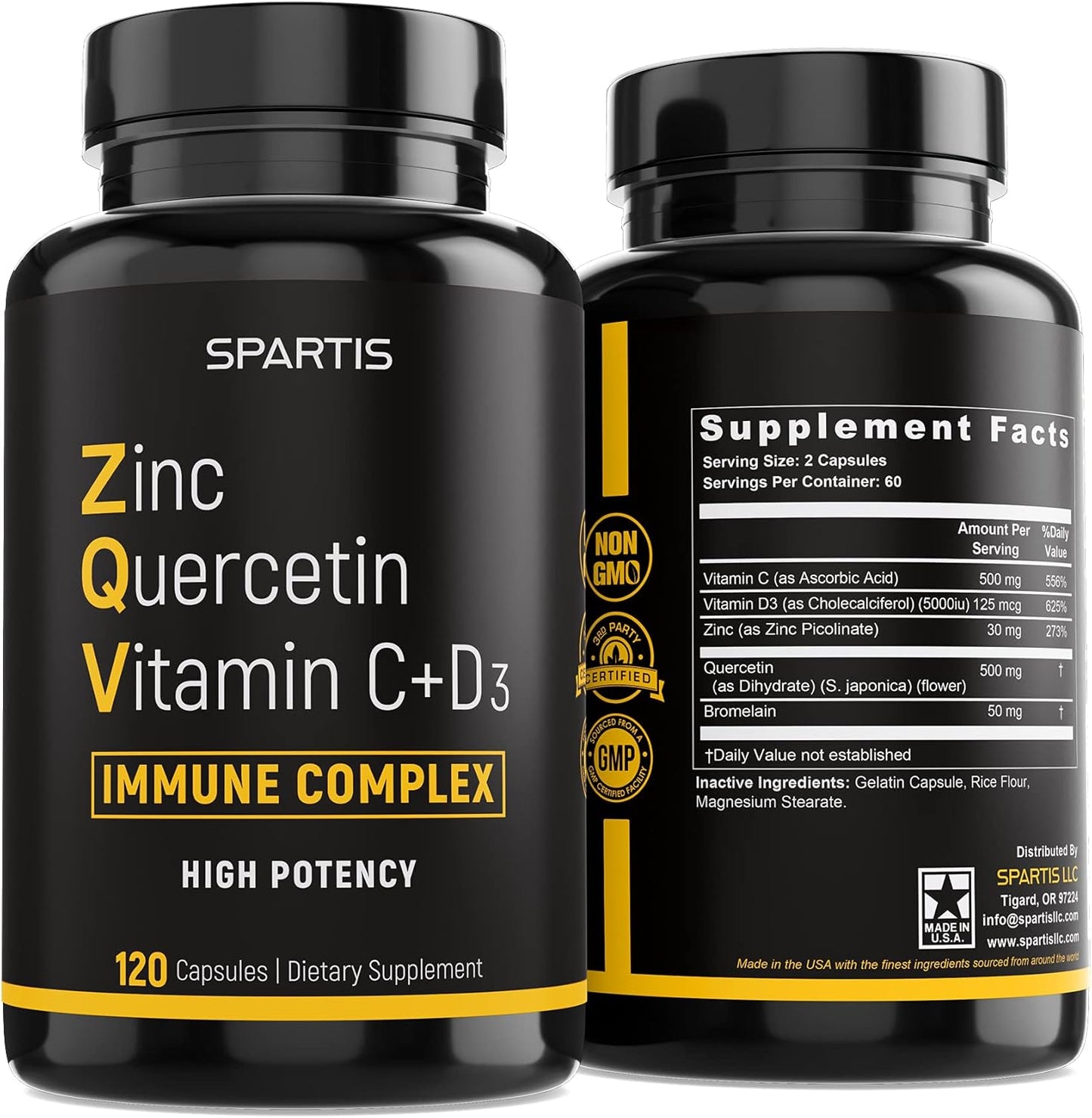 Zinc Quercetin 500mg with Vitamin C and D3 for Immune Support