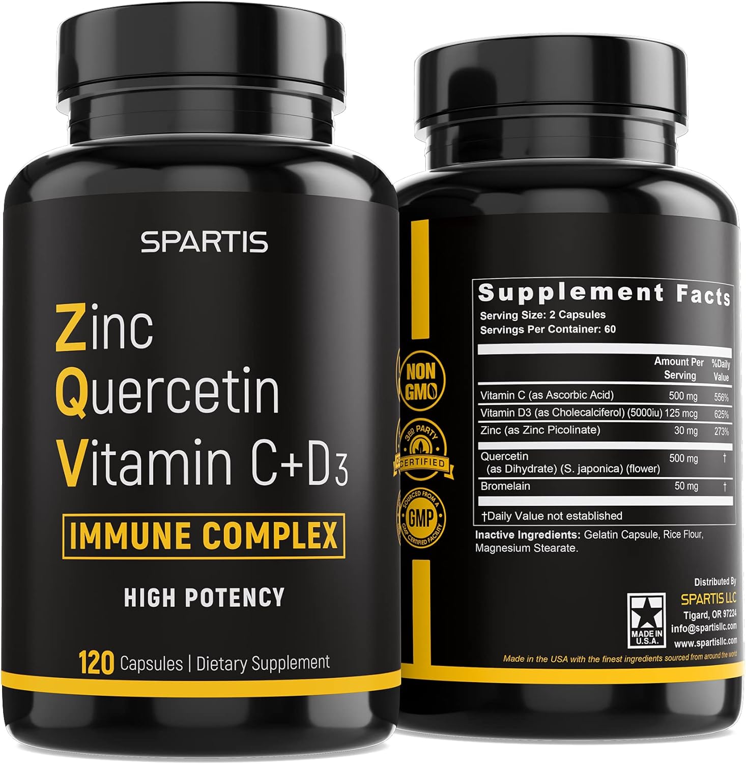 Zinc Quercetin 500mg with Vitamin C and D3 for Immune Support