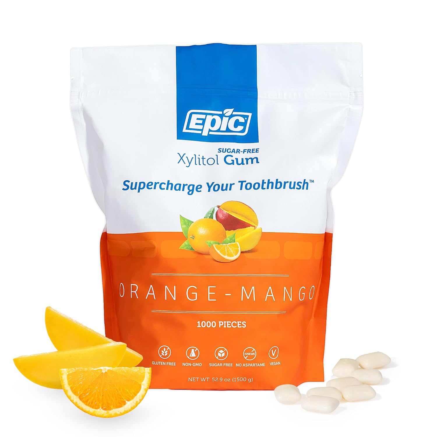 Epic 100% Xylitol Orange Mango Chewing Gum for Fresh Breath