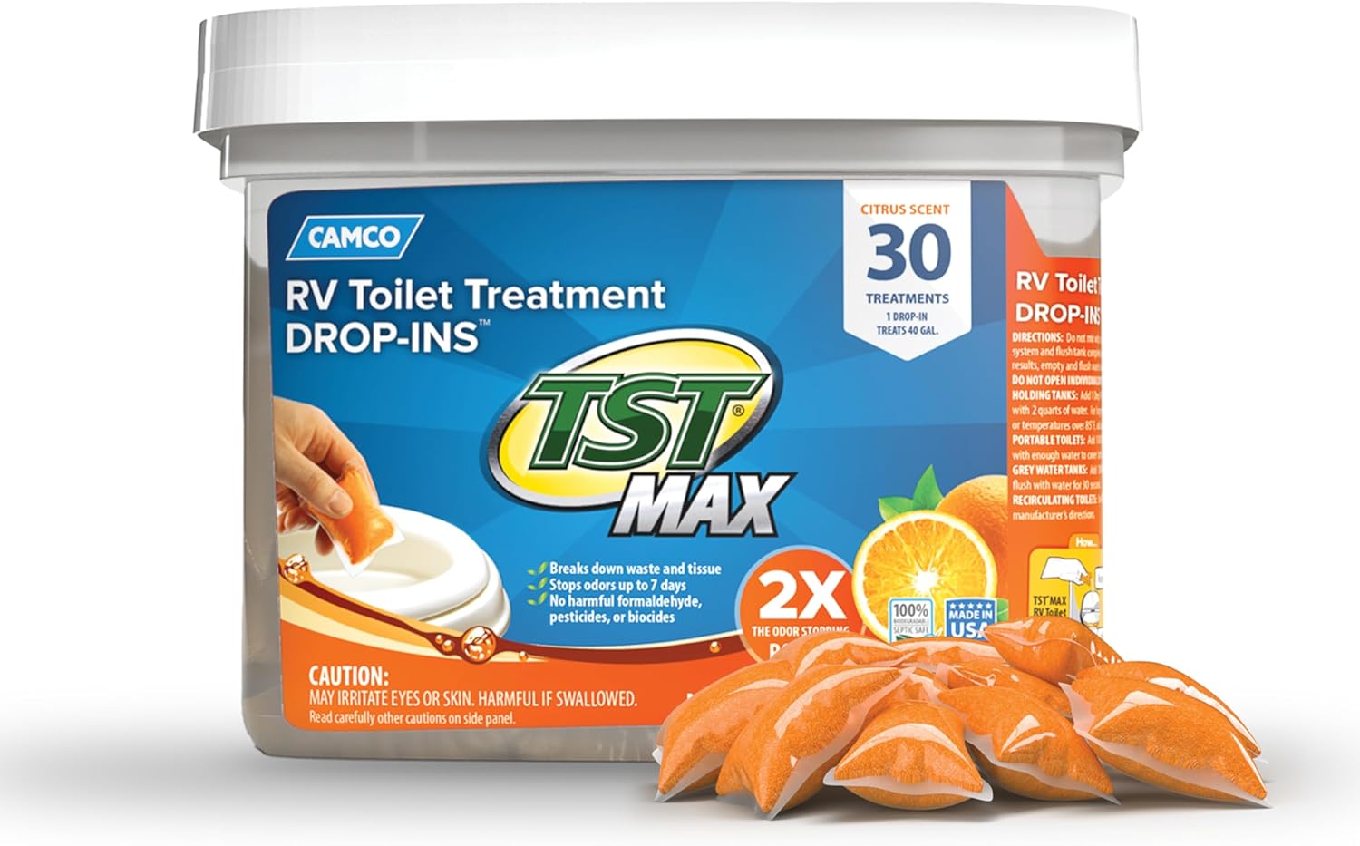 Camco Orange Scent Toilet Treatment - 30 Pack - Odor Control & Waste Breakdown