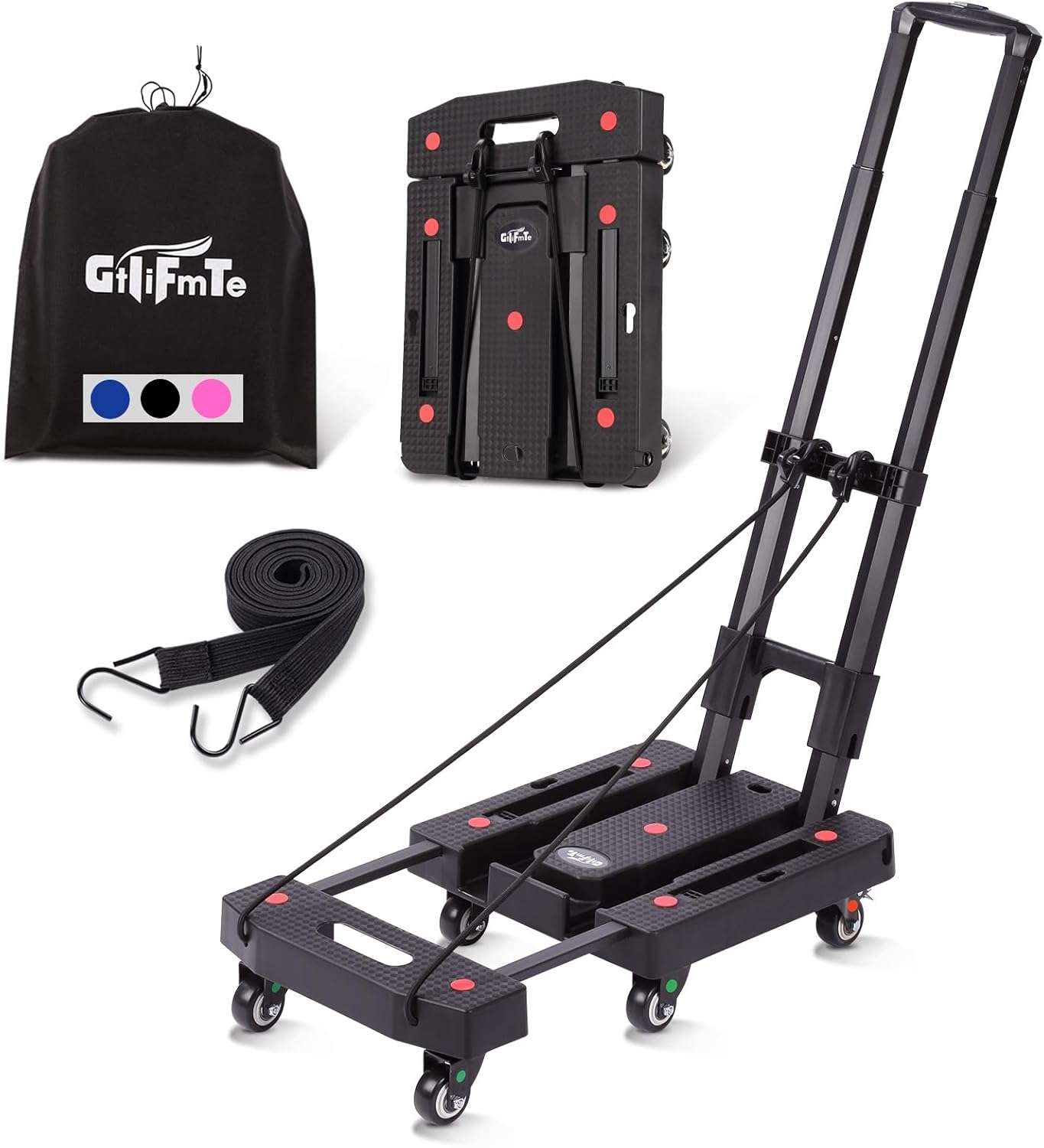 Folding Hand Truck Dolly with Adjustable Handle and 6 Wheels