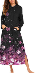Ekouaer Hooded Cotton Nightgown for Women with Functional Pockets