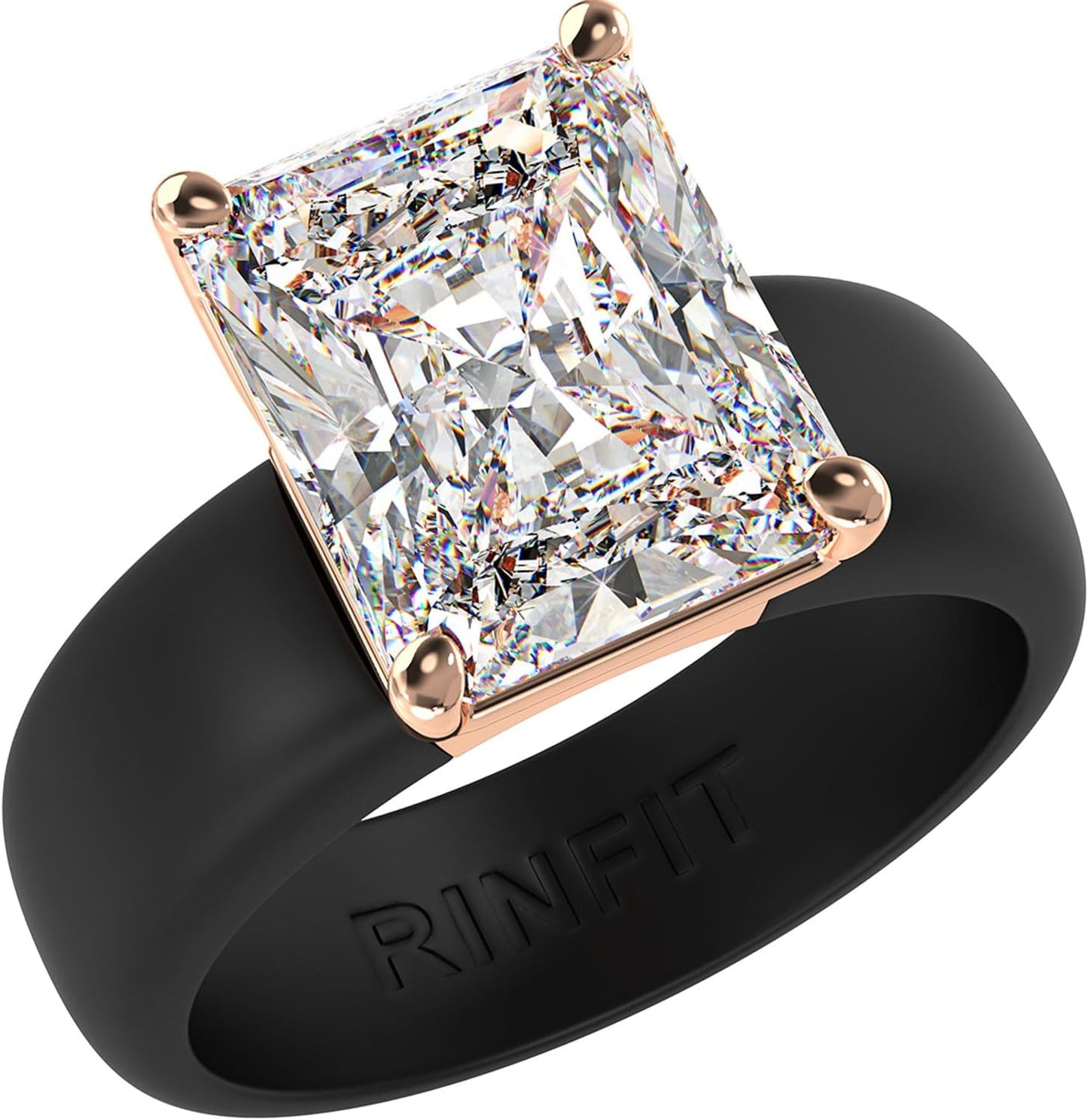 Rinfit Silicone Ring with Emerald Cut Cubic Zirconia for Women