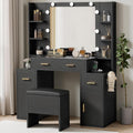 Vanity Desk with Large Mirror and LED Lights - Compact Makeup Station
