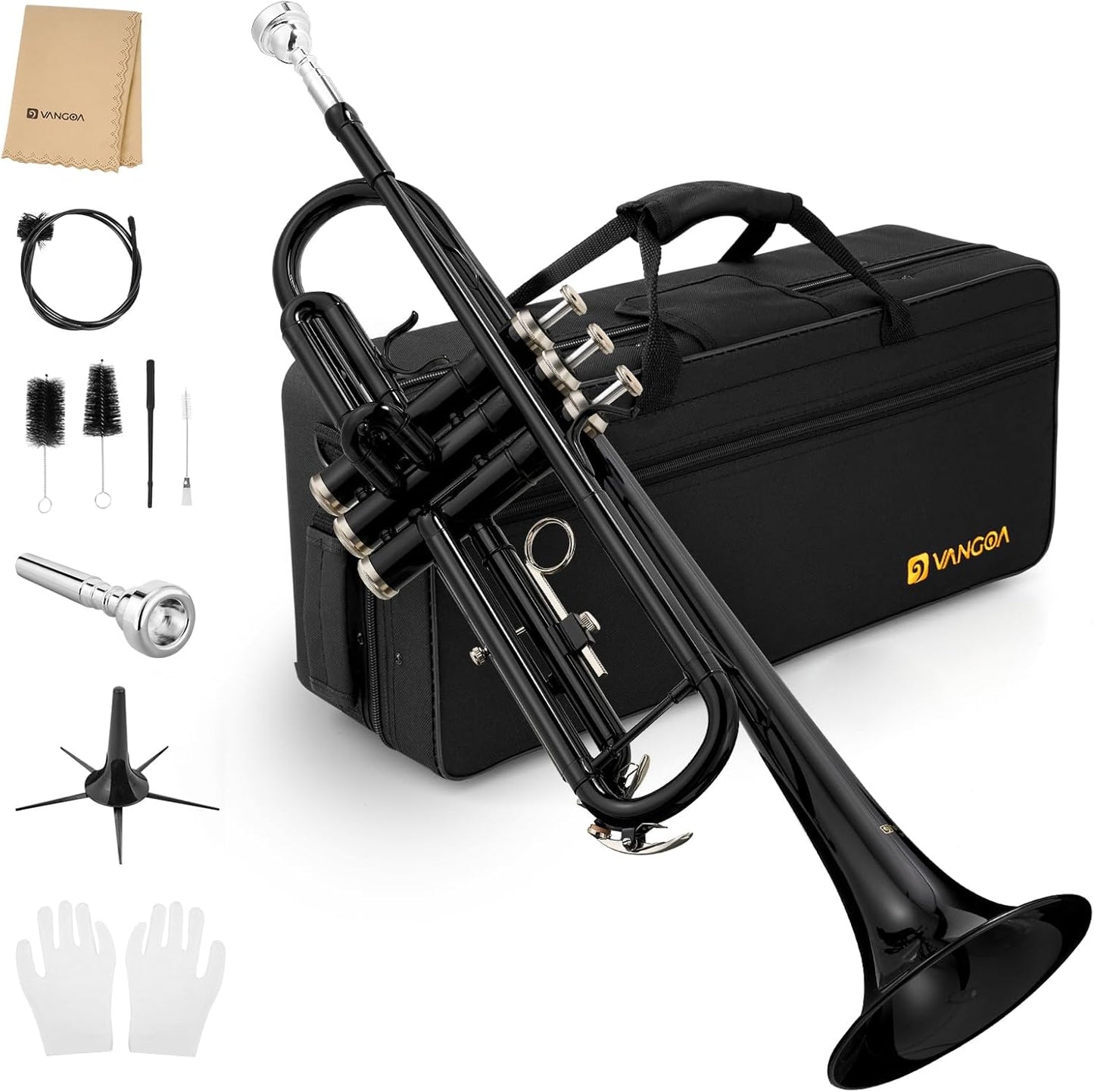 Vangoa Bb Trumpet Brass Standard Black Instrument for Beginners